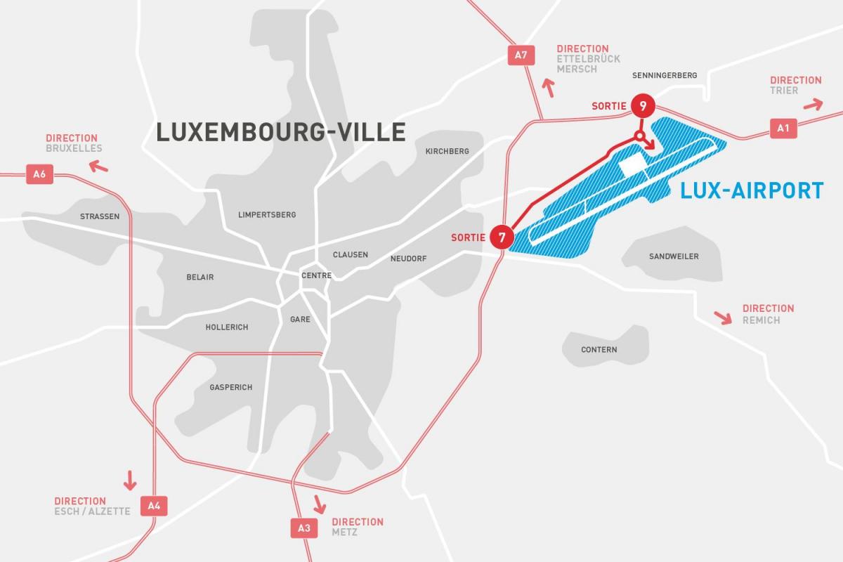 карта аэрапорт Люксембург